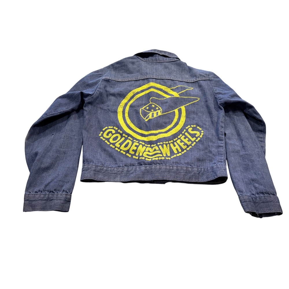 Boys Sears Golden Wheels Denim Jacket Blue Size 12 Graphic Print Trucker